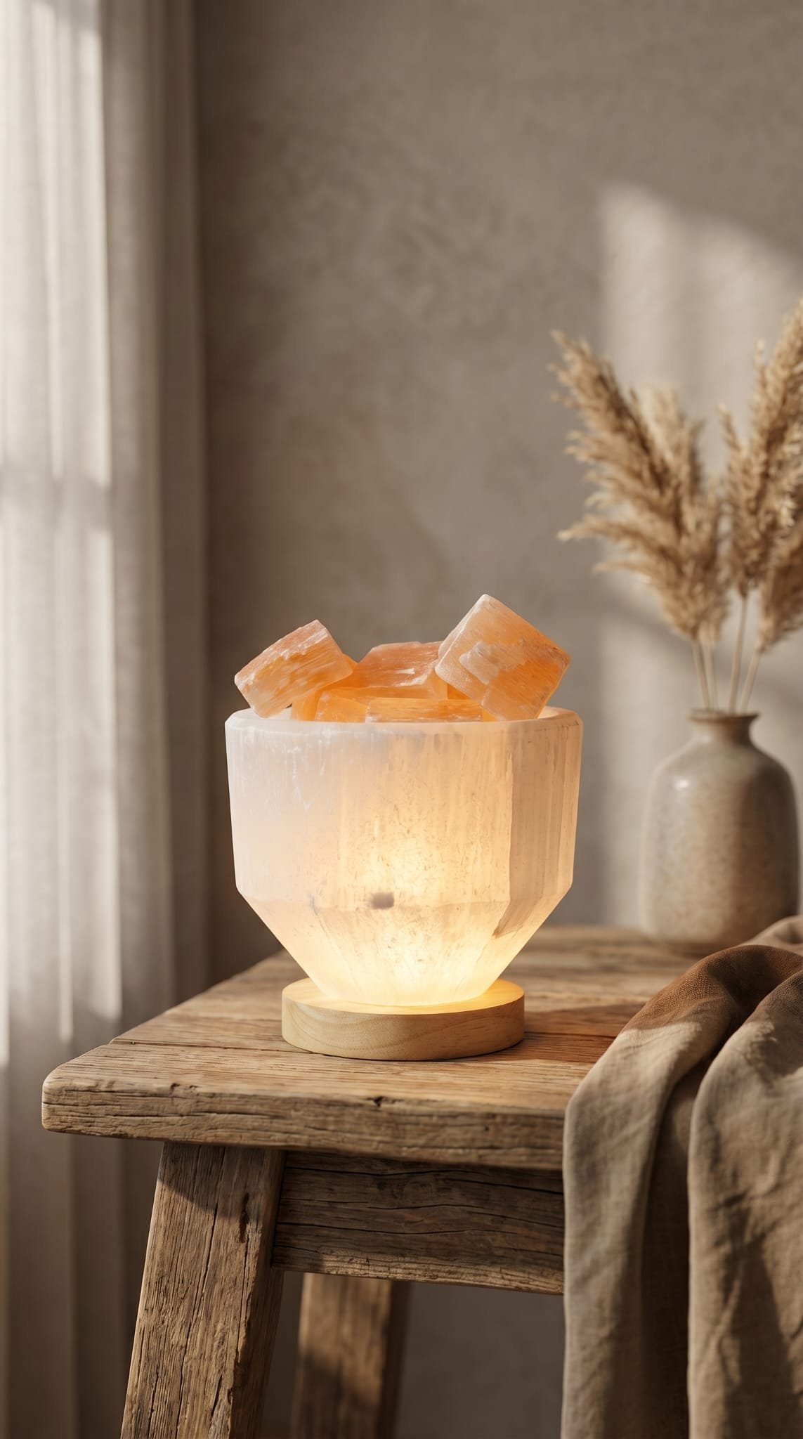 Selenite Fire Bowl Lamp