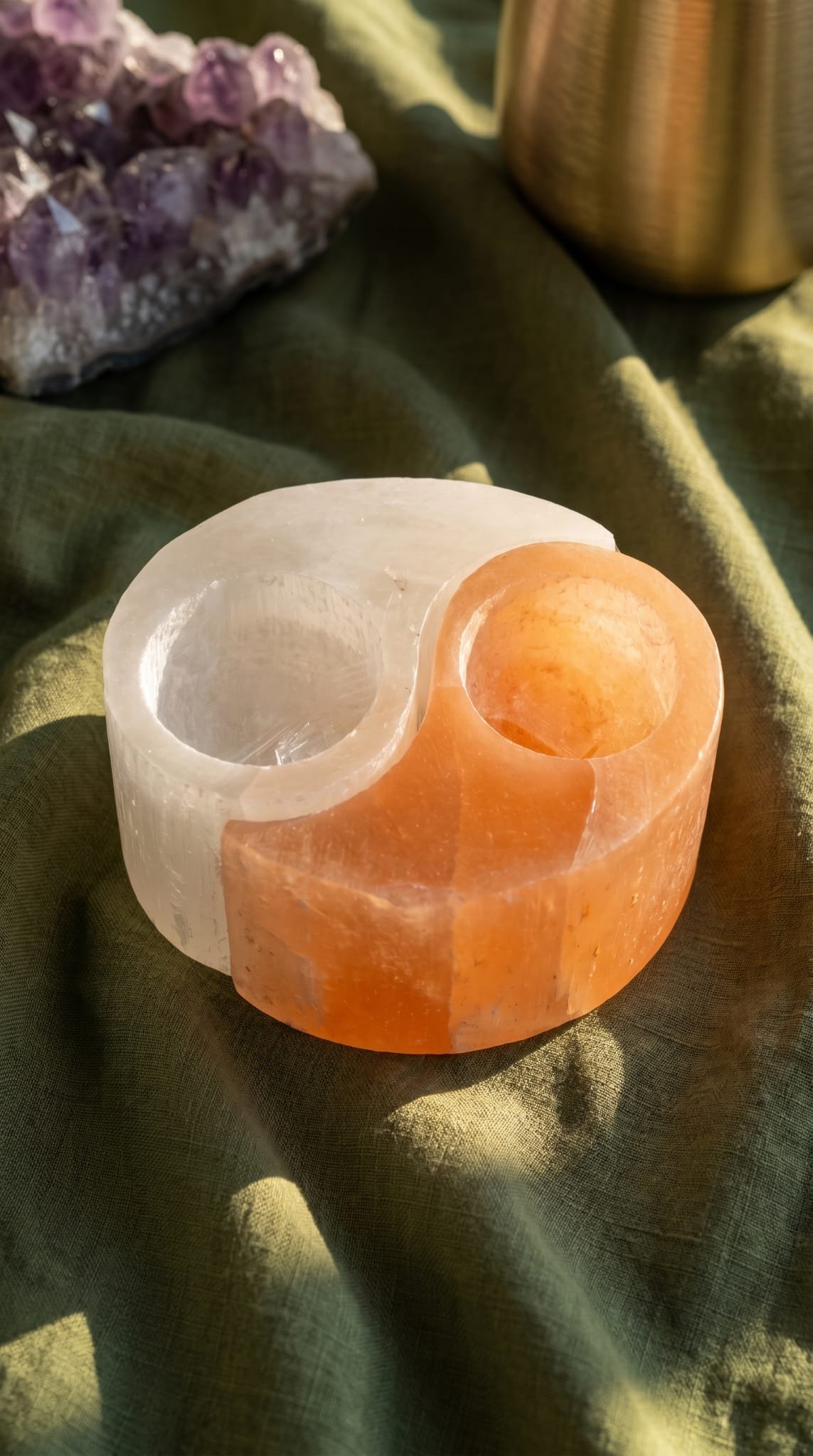 Yin & Yang Selenite Candle Base